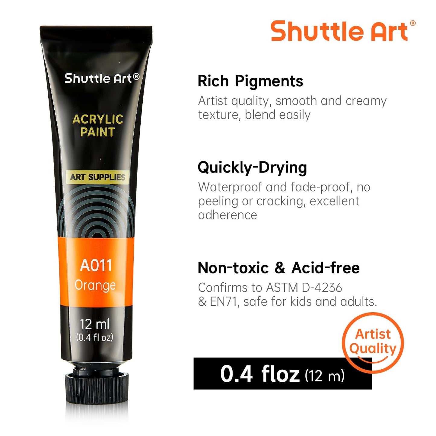 Acrylic Paint Set, 15 x 12ml Tubes Artist Quality Non Toxic Rich Pigments Colors Perfect for Kids Adults Beginners Artists Painting on Canvas Wood Clay Fabric Ceramic Crafts