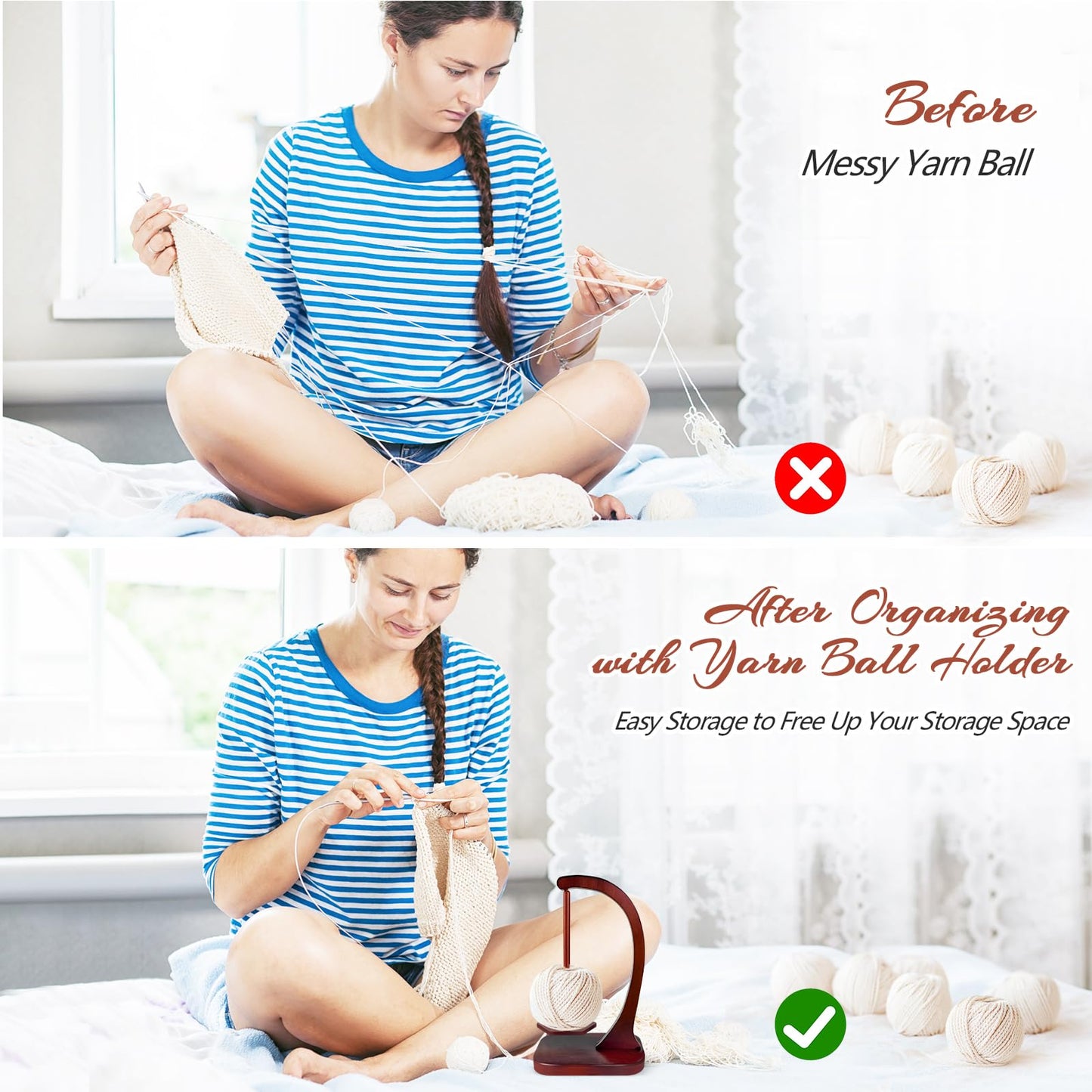 Wooden Yarn Holder for Knitting and Crocheting, Magnetic Yarn Ball Holder with Anti-Slip Pads, Yarn Holder Spinner for DIY Crafts, Crochet Gift for Knitting Lovers