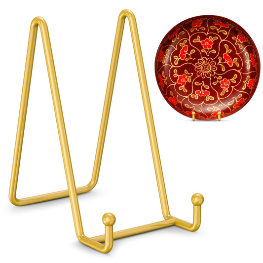 Plate Stands for Display - 6 Inch Plate Holder Display Stand + Metal Frame Holder Stand for Picture, Decorative Plate, Photo Easel, Tabletop Art (Gold 2 Pack)