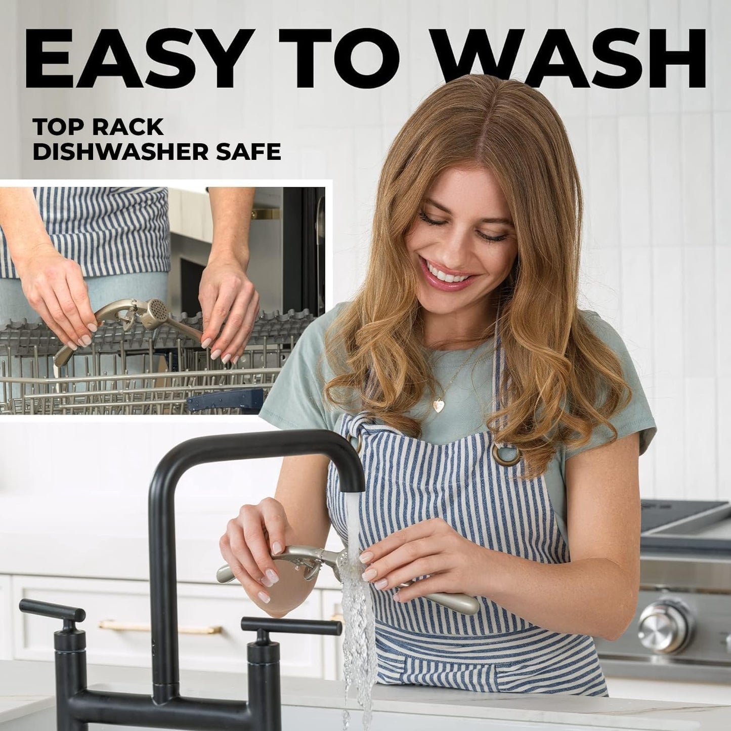 Kitchen Premium Garlic Press Set - Rust Proof & Dishwasher Safe Professional Garlic Mincer Tool - Easy-Squeeze, Easy-Clean with Soft, Ergonomic Handle - Silicone Garlic Peeler & Brush (Silver)