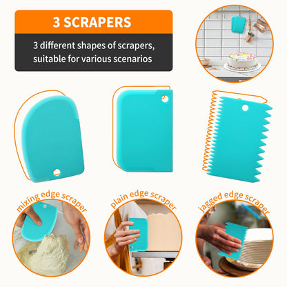 Piping Bags and Tips Set -Ultimate Cake Decorating Supplies Kit - Included 100 Disposable Pastry Bags, 1 Reusable Silicone Bag, 2 Couplers, 12 Frosting Tips, 2 Ties, 3 Icing Scrapers for Baking