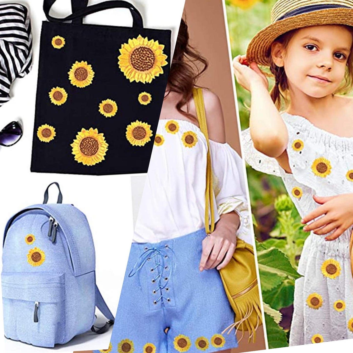 35 Pieces Embroidered Iron on Patch for Clothing, NNHOM only.Sunflowers Butterfly Iron On Patches Set,Large Size Cute Decoration Embroidered Patches Pack for Jeans,Bags, Clothing