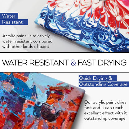 42PCS Acrylic Paint Set of 24 Colors 2fl oz 60ml Bottles with 12 Brushes and 6 Paint Knives,Non Toxic 24 Colors Acrylic Paint No Fading Rich Pigment for Kids Adults Artists Canvas Crafts Wood