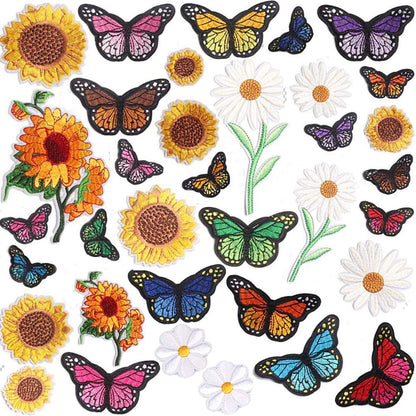 35 Pieces Embroidered Iron on Patch for Clothing, NNHOM only.Sunflowers Butterfly Iron On Patches Set,Large Size Cute Decoration Embroidered Patches Pack for Jeans,Bags, Clothing