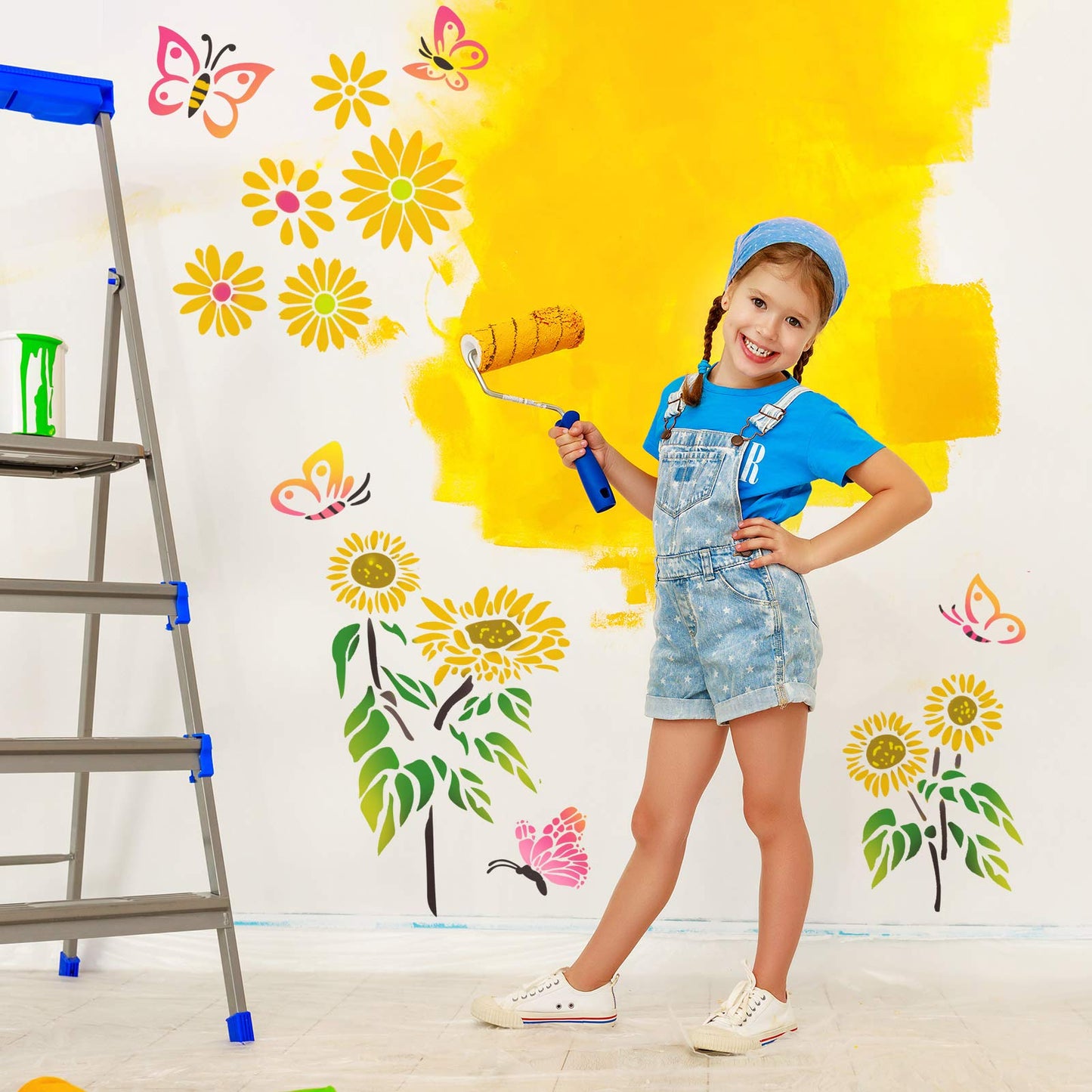 8 Pieces Sunflower Butterflies Painting Stencils Flower Butterfly Stencil Kit for Painting on Wood Wall Canvas You are My Sunshine Reusable Plastic Template for Door Home Decoration