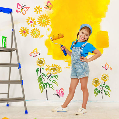 8 Pieces Sunflower Butterflies Painting Stencils Flower Butterfly Stencil Kit for Painting on Wood Wall Canvas You are My Sunshine Reusable Plastic Template for Door Home Decoration