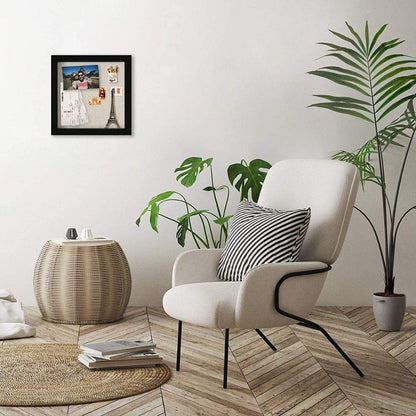 8x8 Shadow Box Picture Frame with Linen Board - Deep Wood & Glass Display Case Ready to Hang Memory Box Baby Sports Memorabilia, Pins, Awards, Medals, Wedding, Tickets and Photos (Black)