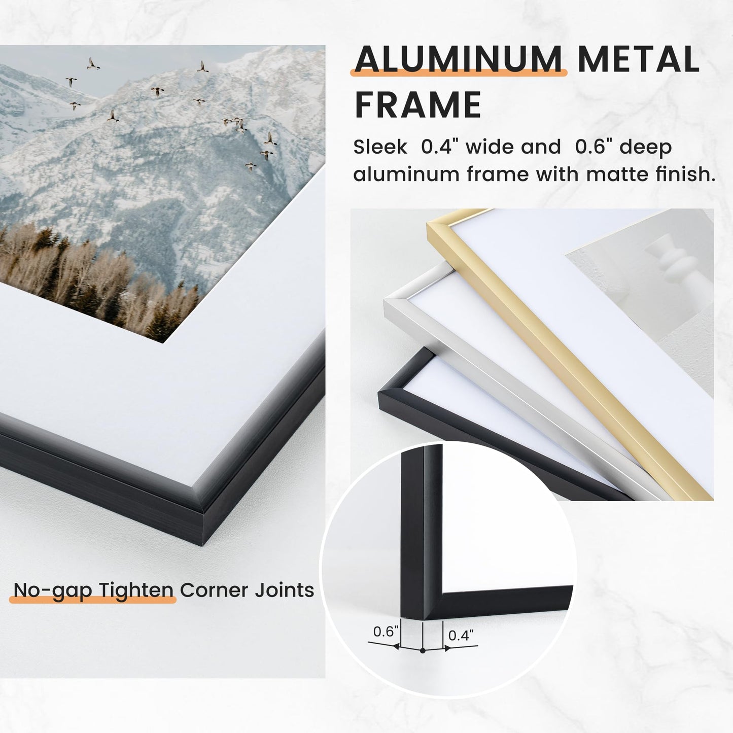 11x14 inch Black Metal Picture Frame - Set of 4 with High Definition Plexiglass and Premium Aluminum Alloy