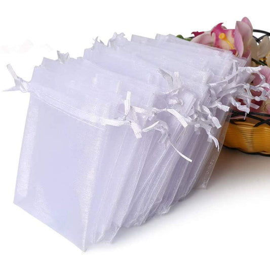 100PCS Premium Sheer Organza Bags, White Wedding Favor Bags, 4x4.72 Jewelry Gift Bags for Party, Jewelry, Christmas, Festival, Bathroom Soaps, Makeup Organza, Wrapping Supplie