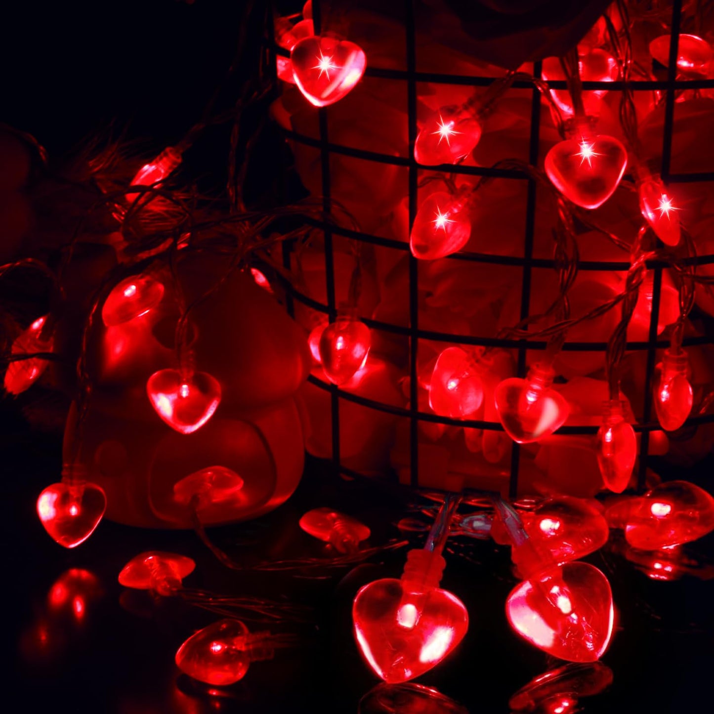 14.7ft 40LED Mothers Day Decorations String Lights, Battery Operated Heart Shape Hanging Garland Valentines Day Decor for Indoor Outdoor Home Room Party Wedding
