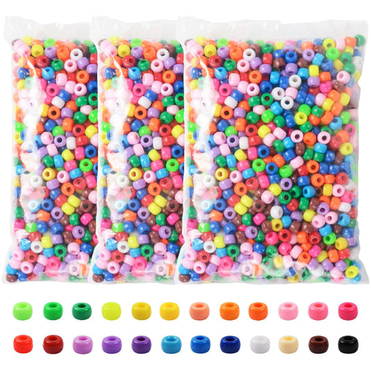 Pony Beads 3600 Pcs 6x9mm Multi-Colored Plastic Craft Beads Set, Bulk Rainbow Hair Beads 24 Assorted Colors for DIY Crafting Jewelry Making Kandi Bracelets