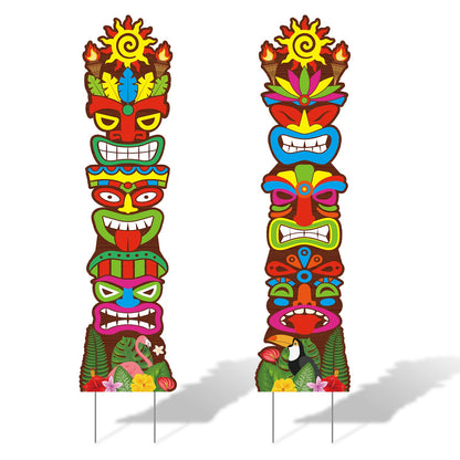 2 Pcs Tiki Yard Sign Luau Hawaiian Tropical Party Decoration Outdoor Tiki Bar Sign with Stakes for Summer