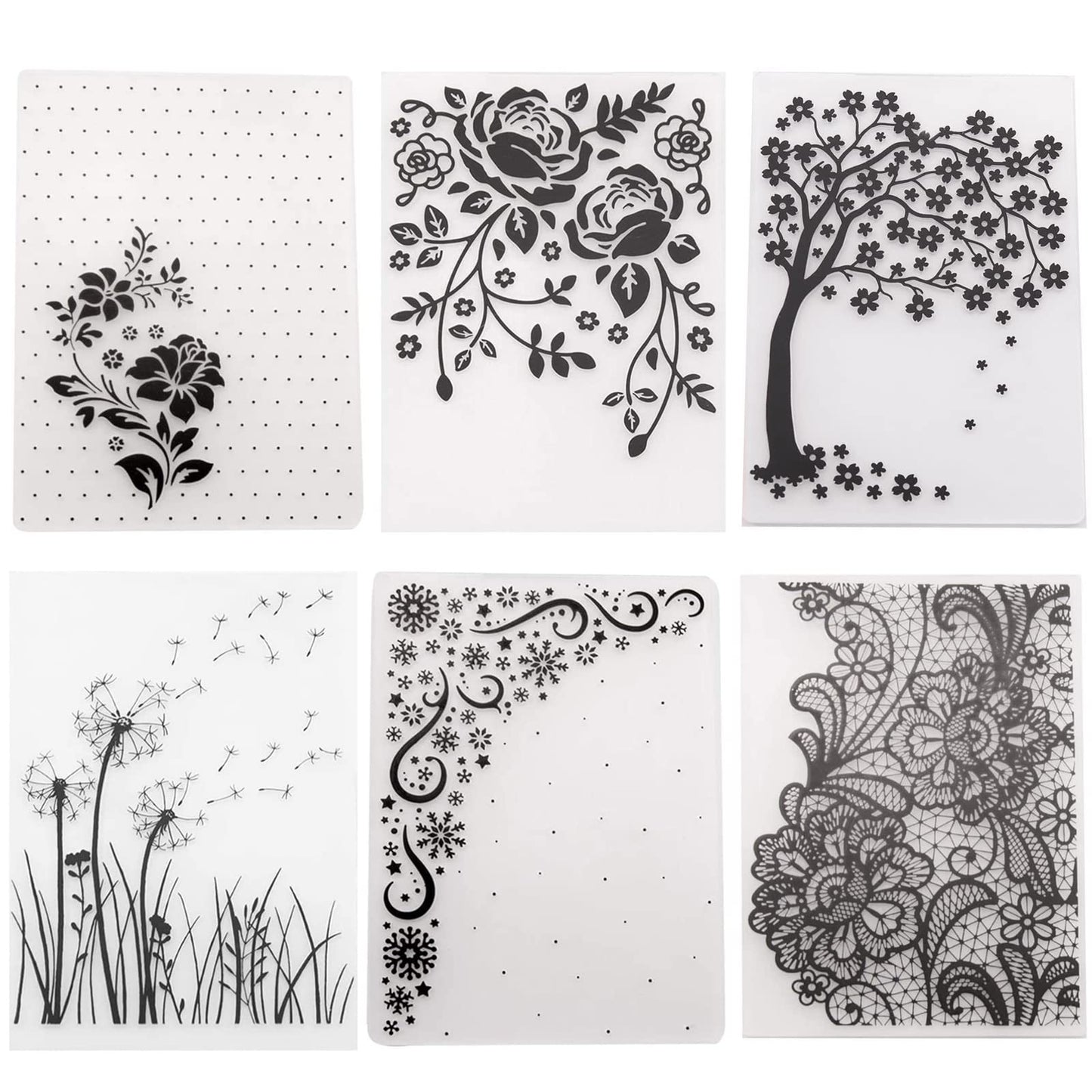 6Pcs Flower Snowflake Plastic Embossing Folder DIY Craft Template Molds Stamp Stencils Scrapbook Paper Cards Photo Album Making Tools Embossing Folders Handmade Art Craft Supplies Decorating Mold