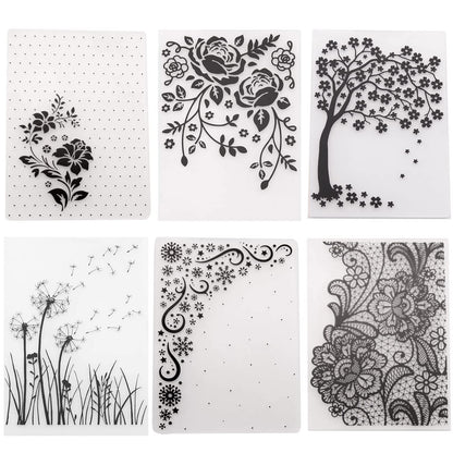 6Pcs Flower Snowflake Plastic Embossing Folder DIY Craft Template Molds Stamp Stencils Scrapbook Paper Cards Photo Album Making Tools Embossing Folders Handmade Art Craft Supplies Decorating Mold