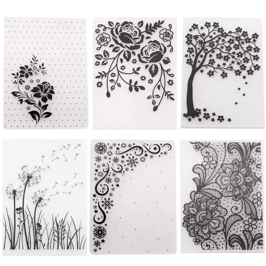 6Pcs Flower Snowflake Plastic Embossing Folder DIY Craft Template Molds Stamp Stencils Scrapbook Paper Cards Photo Album Making Tools Embossing Folders Handmade Art Craft Supplies Decorating Mold
