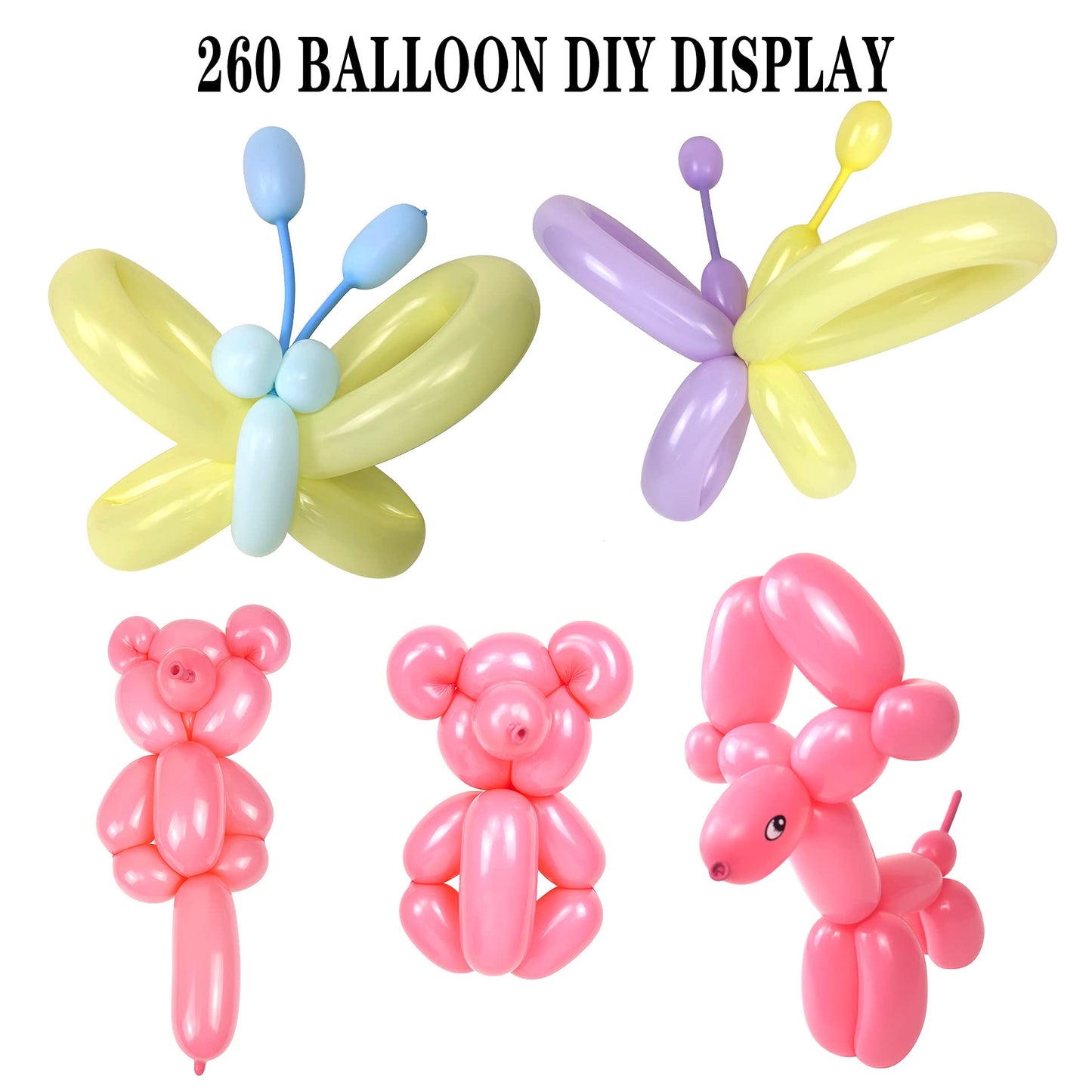 260 Balloons, Premium Long Latex Twisting Balloons for Birthday Wedding Festival Party Pastel Color Pack of 100