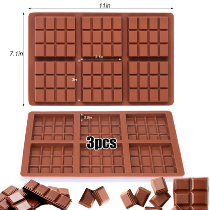 Chocolate Bar Mold Deep, 3Pcs Square Thick Chocolate Bar Mold Silicone, Stuffed Candy Bar Mold