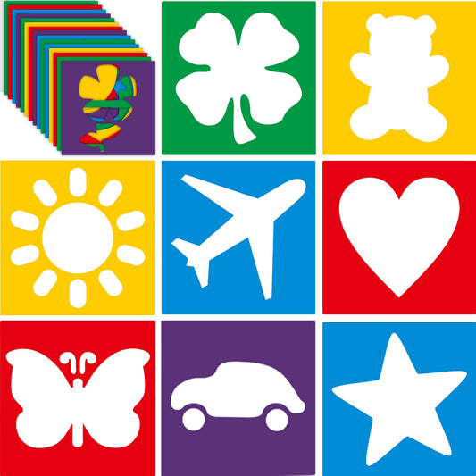 24 Pieces Stencils for Kids 8 Inches Drawing Stencils Chalk Template Large Washable Geometric and Garden Themed Primary Shape Template for Kids Toddlers Preschooler(Primary Style)
