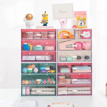 Desk Organizer with Drawer, Office Organizer with 4 Drawers, Desk Storage Box for, Desktop, Dressing table, Office, School, Home, Plastic Box and 4 Acrylic Drawers(Blue)