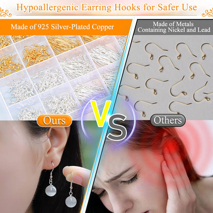 Hypoallergenic Earring Making Kit,   2000Pcs Earring Making Supplies Kit with Hypoallergenic Hooks, Earring Findings, Backs, Pins Jump Rings for Jewelry Making Supplies