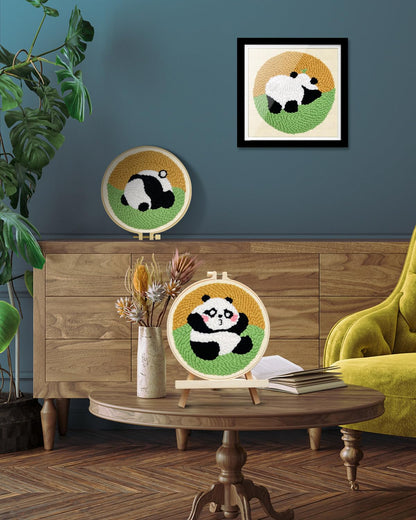 3 Sets Punch Needle Embroidery Kits, Panda Punch Needle Kits for Adults Beginner, Tool with Punch Needle Fabric, Hoops, Yarns and Sewing Needles