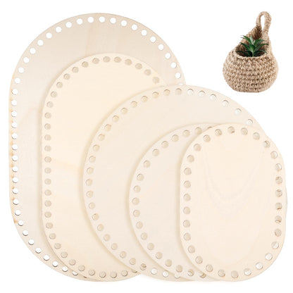 5Pcs Wooden Basket Bottom, 5 Sizes Oval Circle Blank Crochet Basket Wood Base, Basket Making Supplies Basket Bottoms for Crochet Base, Basket Weaving Supplies Knitting Basket