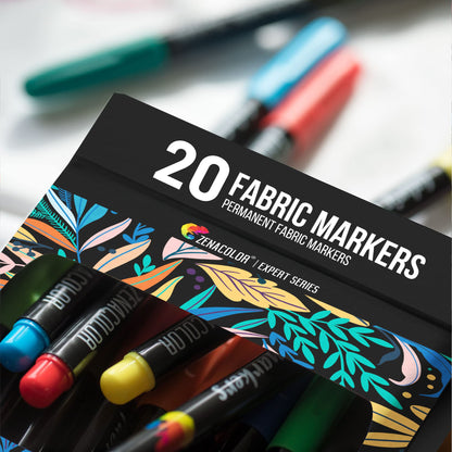 20 Fabric Markers Pens Set - Indelible and Permanent Fabric Paint Fine Point Textile Marker Pen