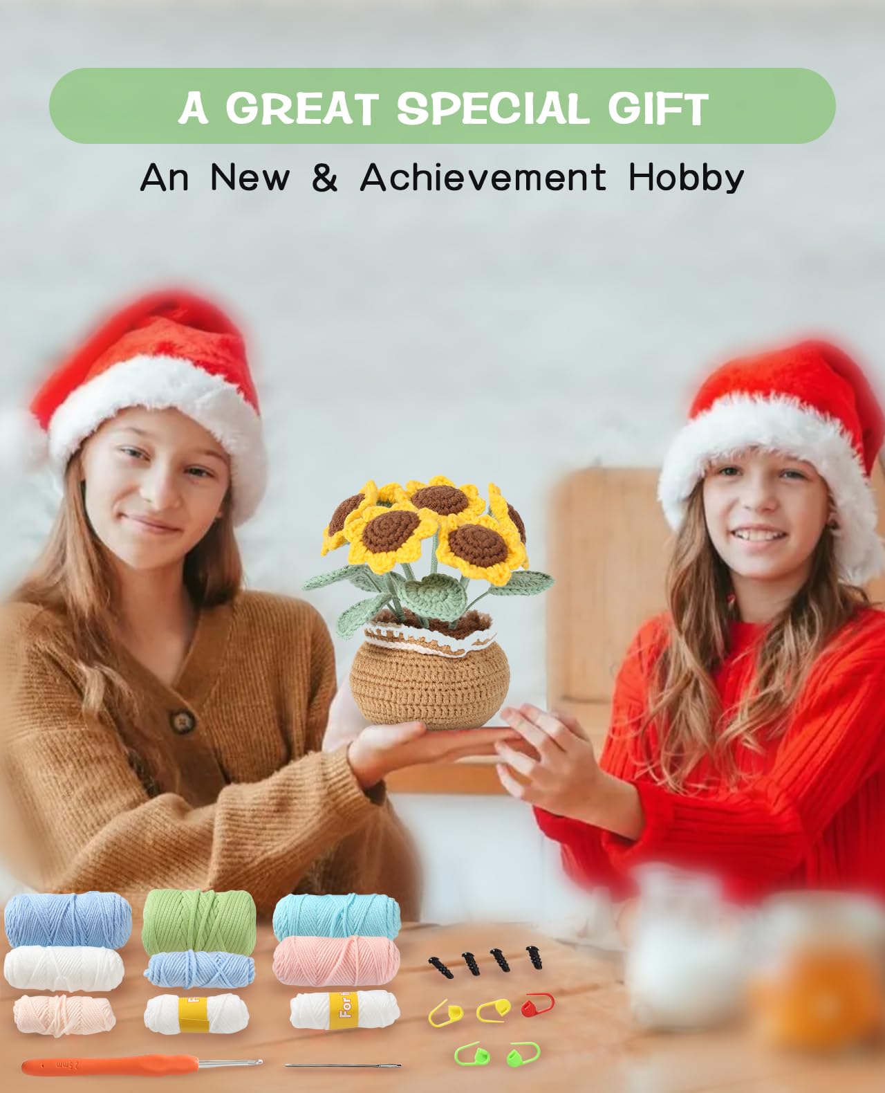 Crochet Kit for Beginners, Sunflower Crochet Starter Kit with Step-by-Step Video Tutorials, 40% Extra Practice Yarn