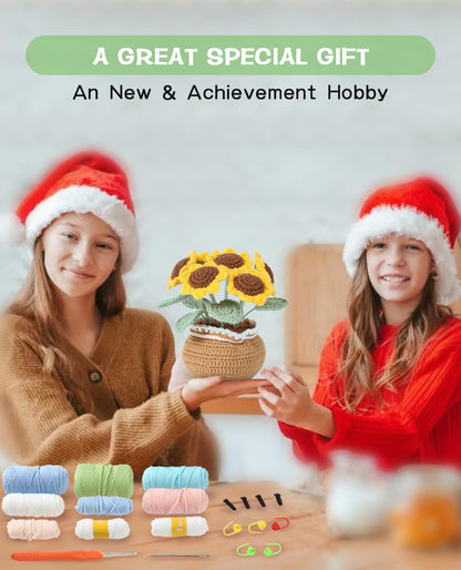 Crochet Kit for Beginners, Sunflower Crochet Starter Kit with Step-by-Step Video Tutorials, 40% Extra Practice Yarn