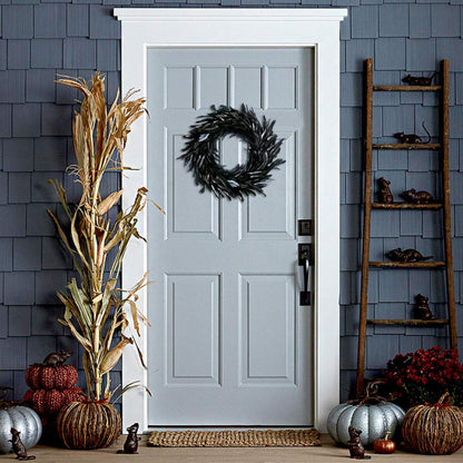 Black Feather Wreath - 14.9'' Natural Cocktail Feather Wreath, Halloween Photo Props, Front Door Decor Witch Spooky Scene Party Decorations