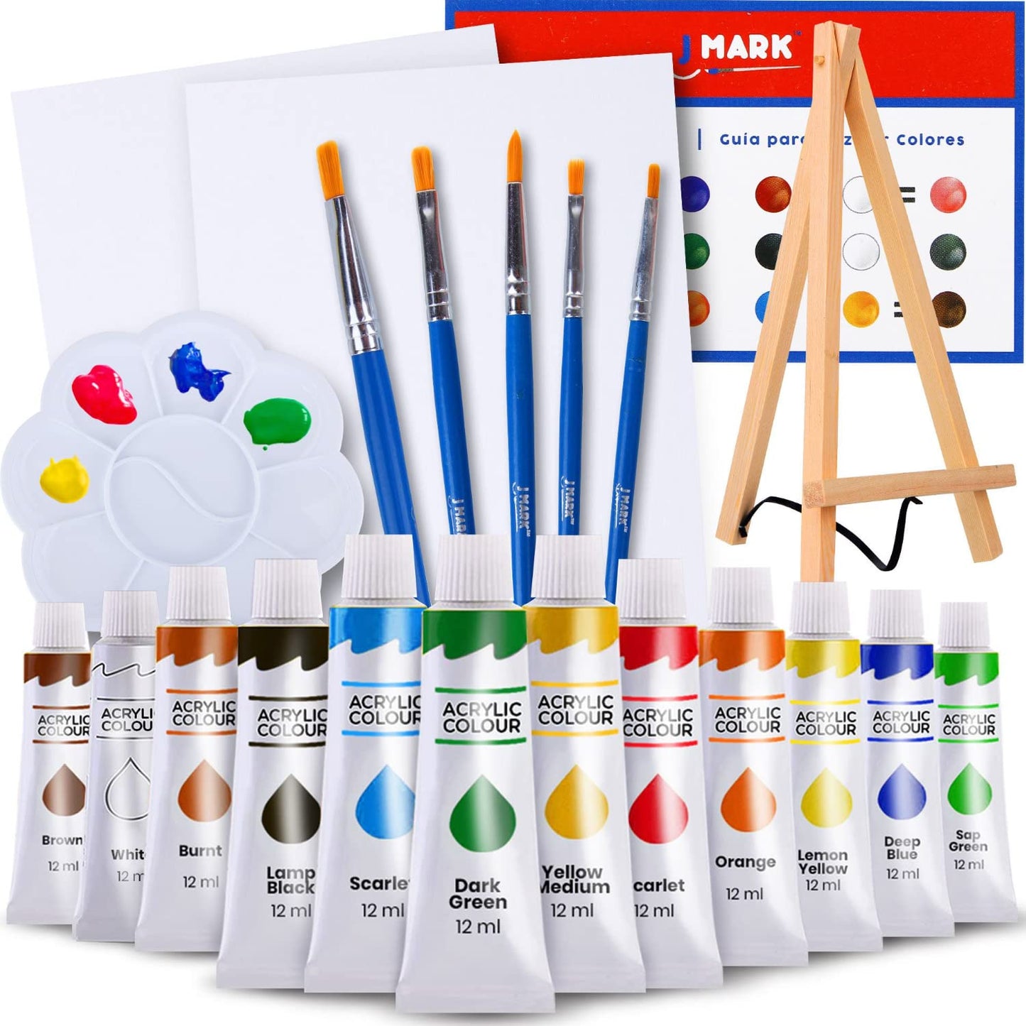 Painting Kit Includes Acrylic Paint Set, 8 x 10 in. Canvases, Brushes, Palette and More