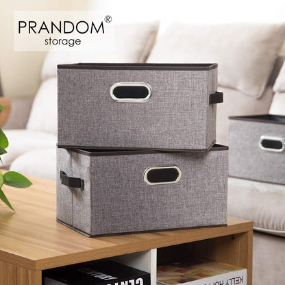 Fodable Storage Bins for Closet [3-Pack] Decorative Fabric Storage Baskets Cubes with Leather/Metal Handles for Shelves Bedroom Living Room Grey (11.5x8.5x6.7 Inch)