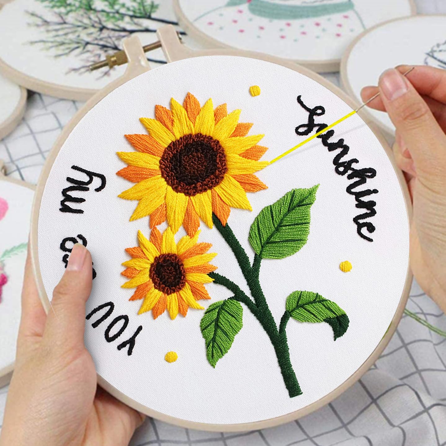3 Sets Sunflowers Embroidery Kit for Beginners,Cross Stitch Kits for Adults with Summer Flowers Bee Stamped Pattern,Starters Needlepoint with Embroidery Instruction