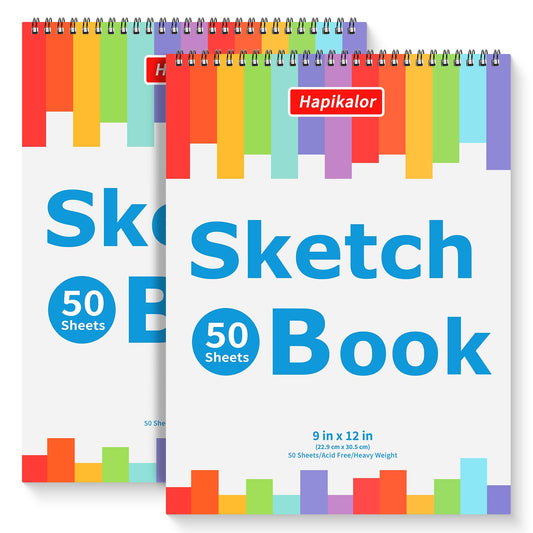9" x 12" Sketch Book, 2-Pack 50 Sheets Spiral Bound Art Sketchbook, Acid Free Artist Drawing Book Paper, Art Supplies for Adults Kids, Craft Activities, Sketch Paper for Drawing Coloring Sketching
