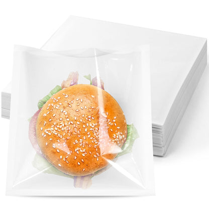 100PCS Heat-Sealable Cookie Bags with Window, 7.1"x7.5" Greaseproof Kraft Paper Bakery Bags for Donuts, Cookies, Bread, Sandwich Packaging
