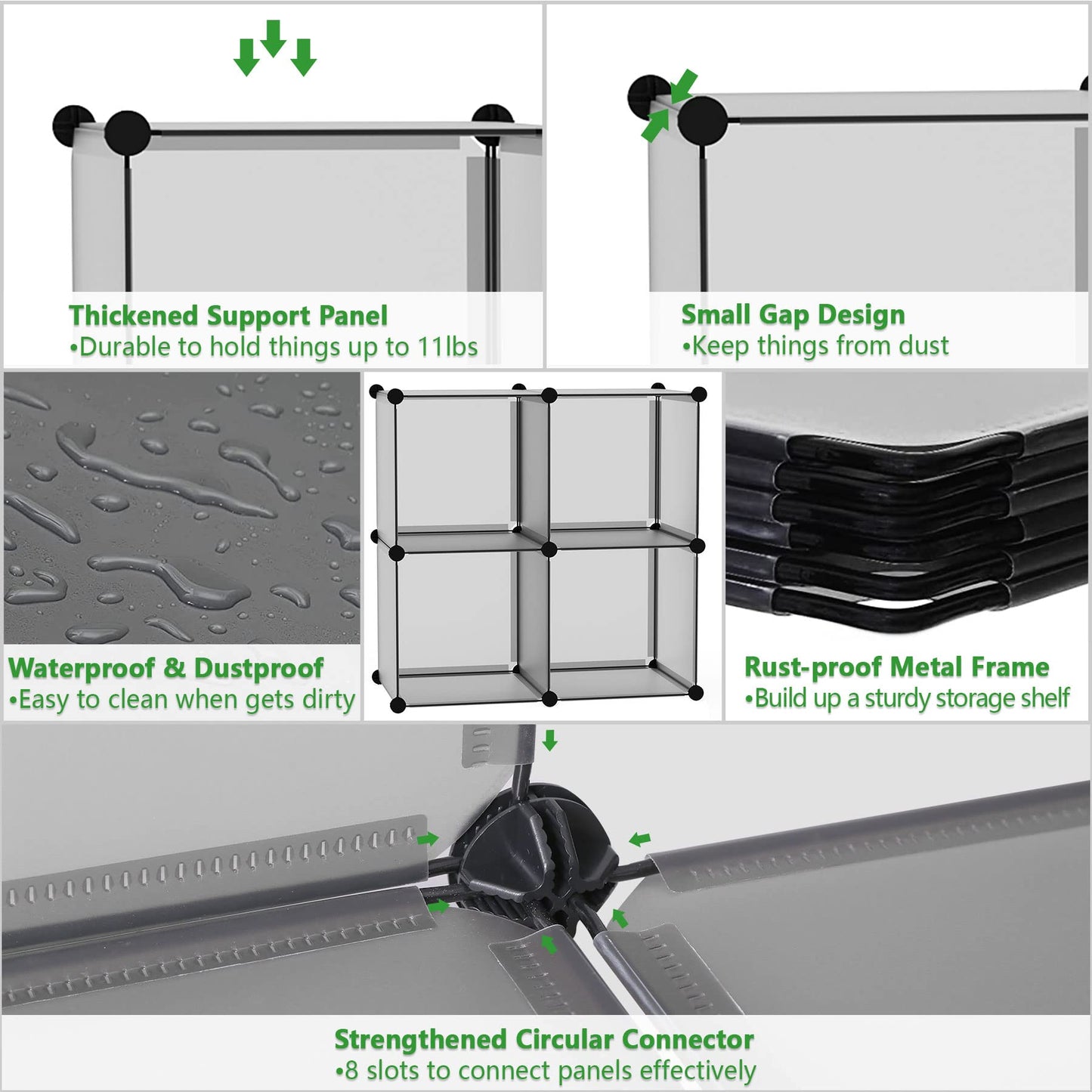 Cube Storage Organizer, 4-Cube Shelves Units, Closet Cabinet, DIY Plastic Modular Book Shelf Ideal for Bedroom, Living Room, Office, 24.8" L x 12.4" W x 24.8" H Grey UPCS04G