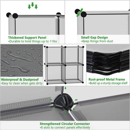 Cube Storage Organizer, 4-Cube Shelves Units, Closet Cabinet, DIY Plastic Modular Book Shelf Ideal for Bedroom, Living Room, Office, 24.8" L x 12.4" W x 24.8" H Grey UPCS04G