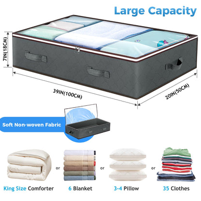90L Under Bed Storage Containers, Closet Organizers and Storage Bins, Foldable Underbed Storage Bags for Blanket, Clothing, Comforter, Sweaters, Pillows, Linen Sheets, Wrapping Paper, Grey