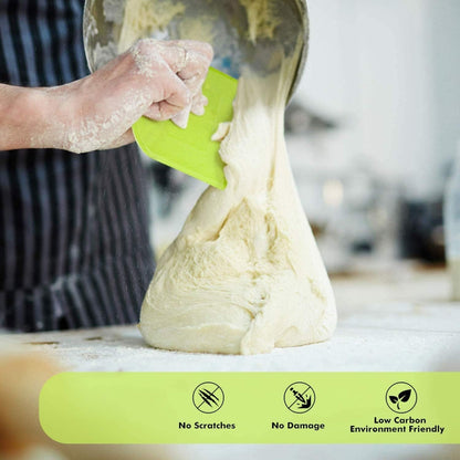 Dough Scraper Bench Scraper - 3P 4.7x3.7" Plastic Flexible Bowl Scraper, Sharp Edge & Angles Cake Scraper. Non-Slip Bakeware Decorating Tools Sculpting & Modeling Tools - Green+White+Green