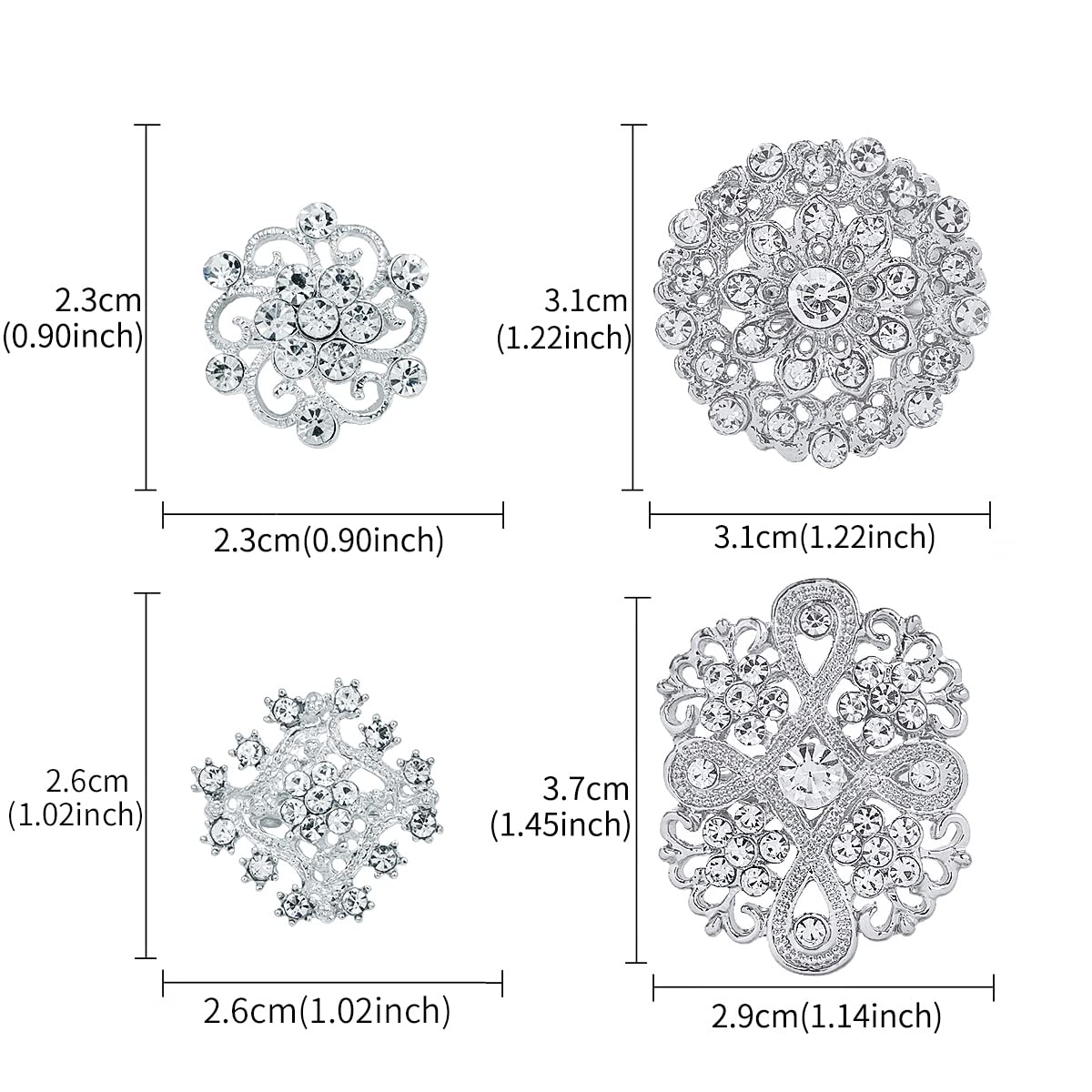 36 Pieces Crystal Rhinestone Flower Brooches for DIY Craft Party (Silver 36pcs)