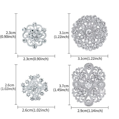 36 Pieces Crystal Rhinestone Flower Brooches for DIY Craft Party (Silver 36pcs)