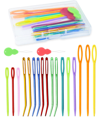 19 Pcs Yarn Needles Set, Assorted Yarn Needles Bent Tapestry Needle Weaving Needle Darning Needles Plastic Needles Large Eye Blunt Knitting Needles for Sewing Crochet 03