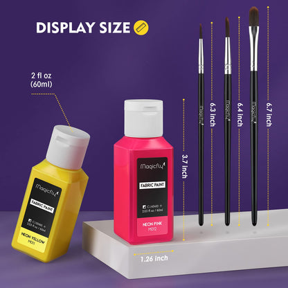 Permanent Soft Fabric Paint Set for Clothes 14 Colors 60ML Textile T-Shirt Paints, No Heating Needed & Washable Fabric Paints for Crafts, Canvas, T-Shirts, Jeans, Bags, with 3 Brushes