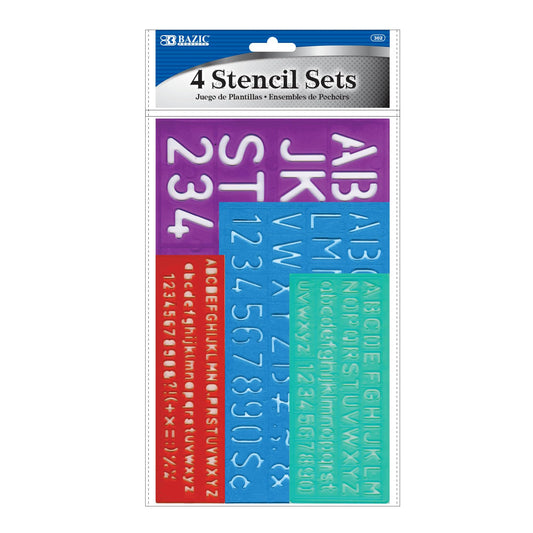 Letter Stencil Sets, Sizes 8 10 20 30 mm, Letters Number Mathematics Sign, Clear Plastic Stencils, 1-Pack