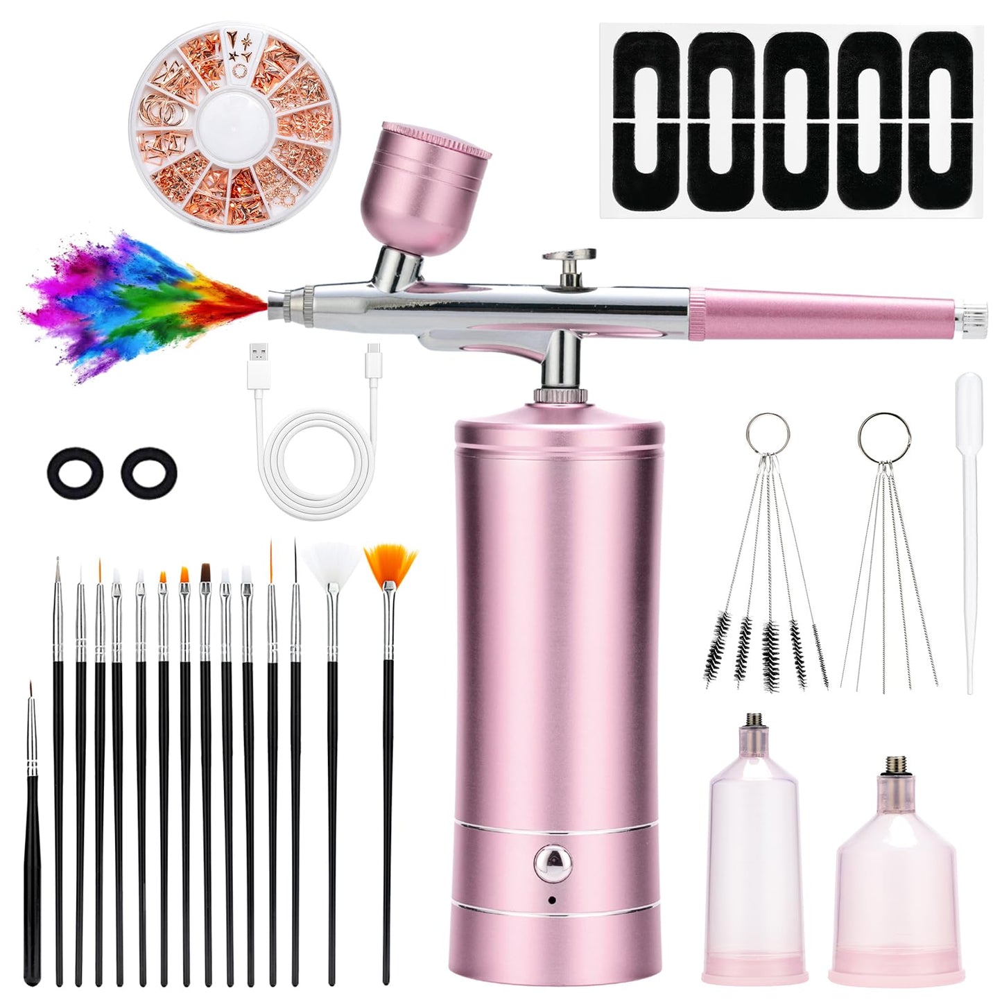 Airbrush Kit with Compressor, 30PSI High-Pressure Rechargeable Cordless Air Brush Gun with 0.3mm Nozzle & Cleaning Brush Set for Nail Art, Makeup, Painting, Cake Decor, Barber, Tattoo, Model