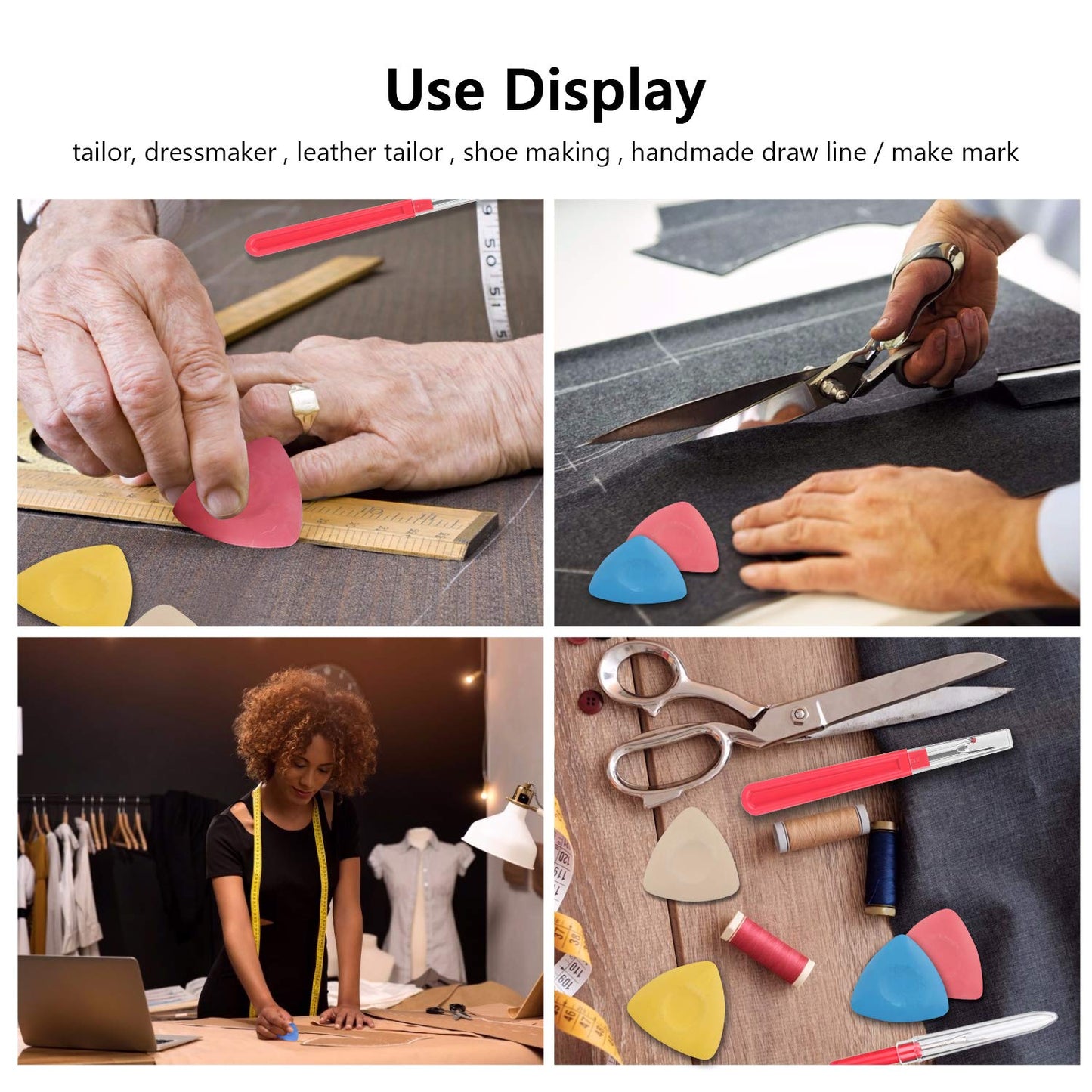Tailors Chalk & Fabric Markers for Quilting - 10PCS Tailor's Chalk, 4PCS Heat Erasable Pens with 4 Refills, 3 PCS Sewing Fabric Pencils