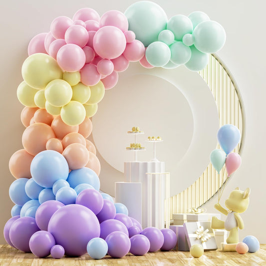 Pastel Balloons Arch Garland Kit, 126PCS 18In 12In 10In 5In Pastel Color Rainbow Balloons Different Sizes for Birthday Baby Shower Wedding Gender Reveal Unicorn Party Decorations