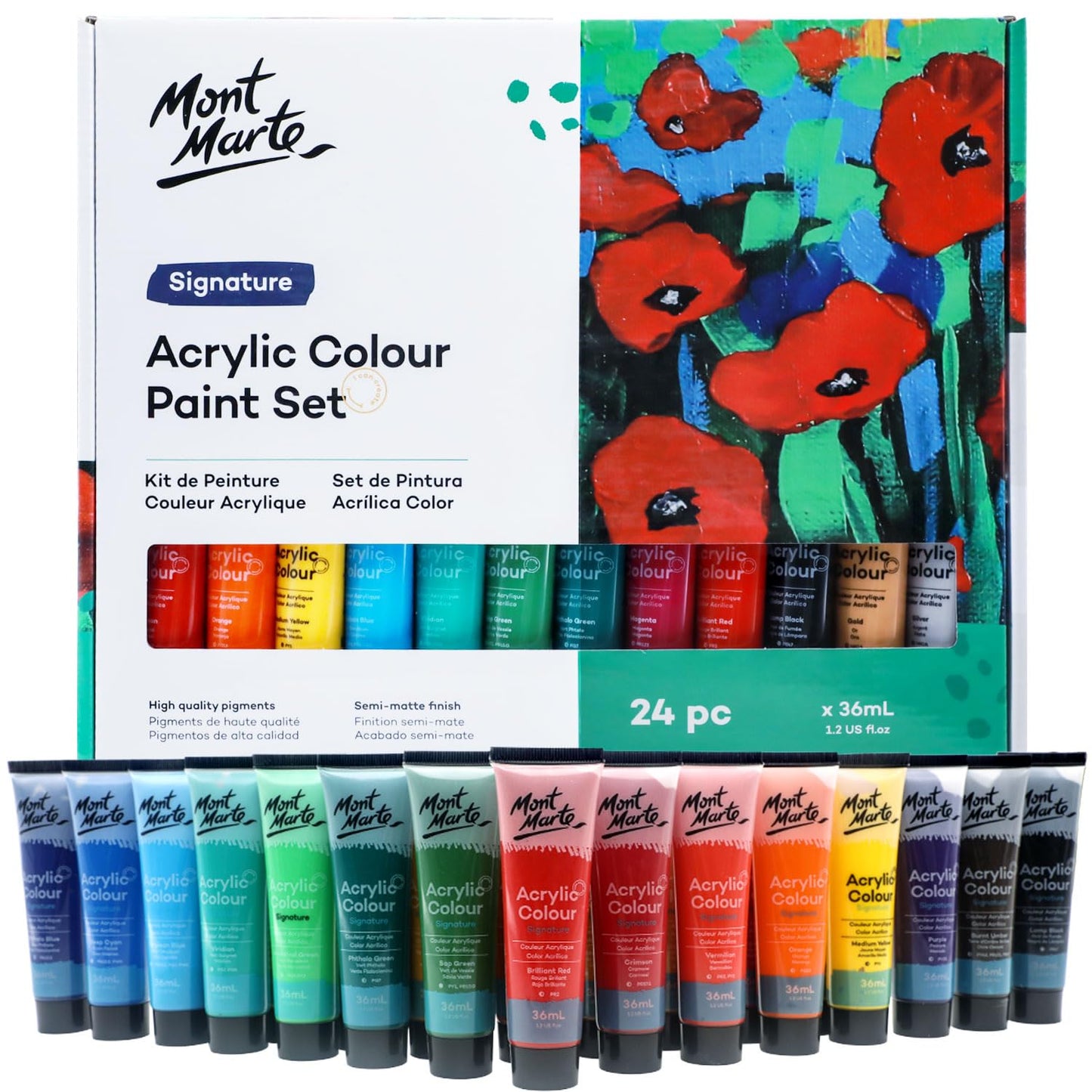 Acrylic Paint Set 24 Colours 36ml, Perfect for Canvas, Wood, Fabric, Leather, Cardboard, Paper, MDF and Crafts
