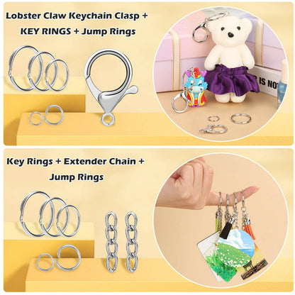 300PCS Keychain Making Kit, Keychain Craft Supplies Including Key Chain Clips, Lanyard Snap Hooks, Key Rings and Jump Rings for Key Chain Making, Purse Making, Lanyard Making