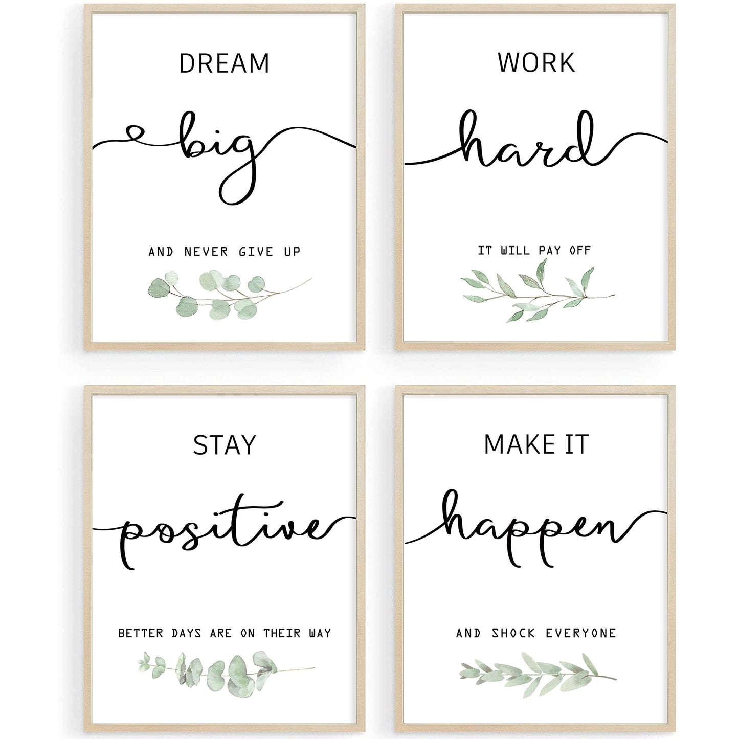 Inspirational Wall Art Office Decor, Motivational UNFRAMED Wall Art Prints for Bedroom,Living Room,Office,Classroom, Set of 4, 8"x10"